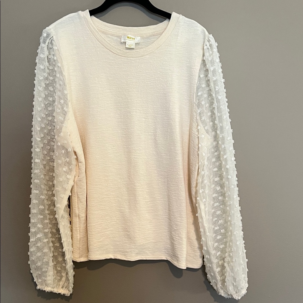 Maeve Cream Blouse with Sheer Textured Sleeves